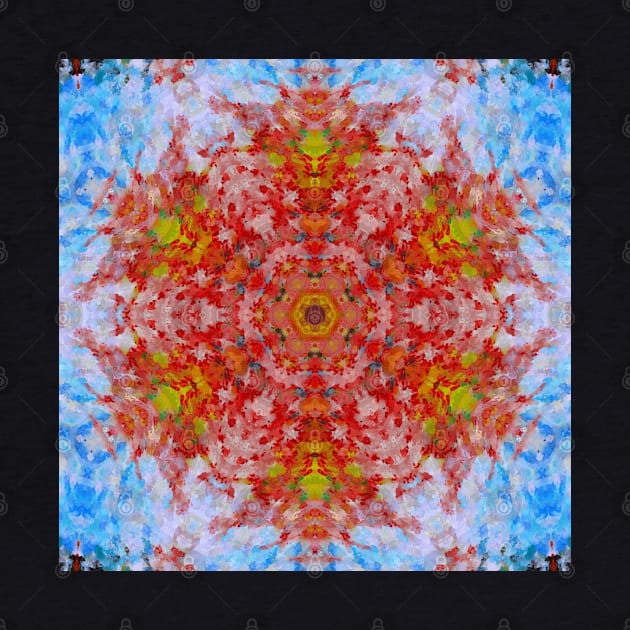 Digital Mandala Red Yellow and Blue by WormholeOrbital